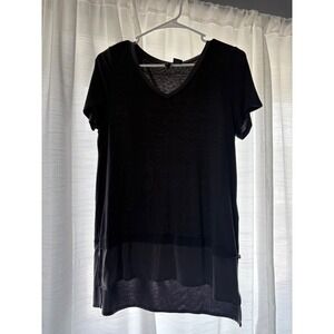 Cynthia Rowley Gray V-Neck Short Sleeve‎ Layered Hem T-Shirt Top Medium